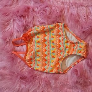 Baby swimwear, baby swim suit size6-9 months, orange with turquoise heart design